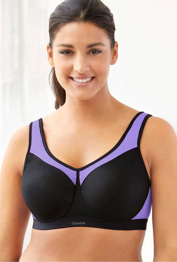 Glamorise High Impact Underwire Sports Bra Black/Purple 44F Women's