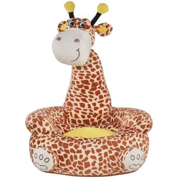 Qaba Giraffe Shaped Kid Sofa Flannel Covered Armchair Stick Horse Child Chair with Padded Seat for 18 to 36 Months - Brown