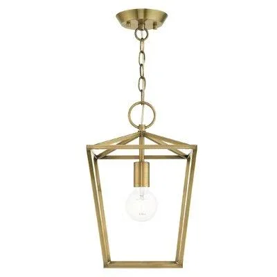 Natalee 1 - Light Lantern Geometric Pendant Three Posts Finish: Antique Brass