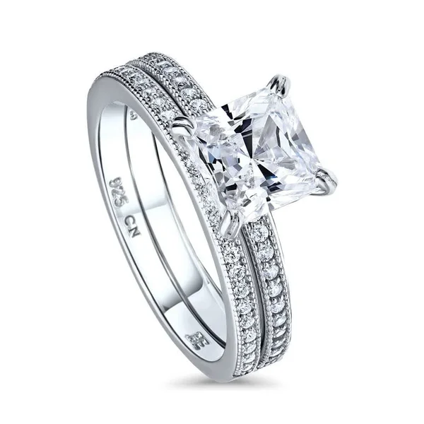Berricle Sterling Silver Princess Cut Cubic Zirconia CZ Solitaire Wedding Engagement Ring Set 2.2 CTW Size 6.5