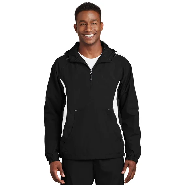Sport Tek JST63 Colorblock Raglan Anorak - Black/White - 4XL