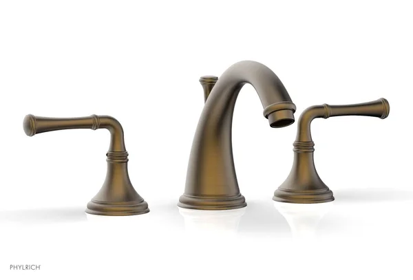 Phylrich 208-01-OEB Coined 8 1/8x22 Double Lever Handle Widespread Bathroom Sink Faucet in Old English Brass