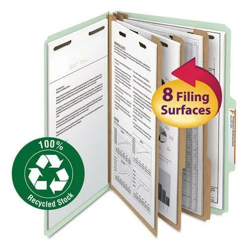 Smead 100% Recycled Pressboard Classification Folders - 3 Dividers, Legal size, Gray-Green, 10/Box