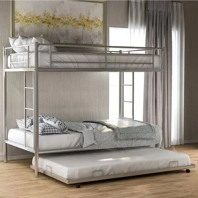 Onway Twin Over Twin Metal Standard Bunk Bed with Trundle Isabelle & Max Bed Frame Color: Silver