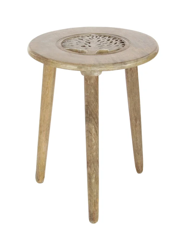 Cole & Grey Wood Tripod Round End Table, Brown