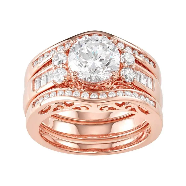 18K Gold Over Sterling Silver Cubic Zirconia Ring Set - Women's, Size: 6, White