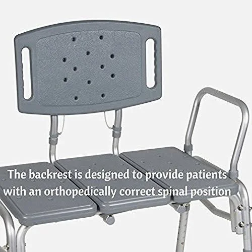 TRANSFER Bench Adjustable Height, Heavy Duty Bariatric 500 lb Plastic Seat with Back Non-Slip Seat White by Healthline