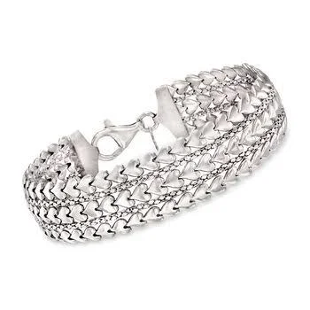Ross-Simons - Italian Sterling Silver Multi-Row Heart Bracelet. 8x22