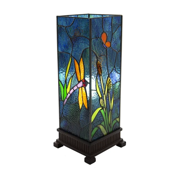 River of Goods 17.5x22H Dragonfly Stained Glass T Able Lamp