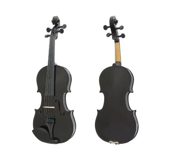 Mendini MV-Black Solid Wood Violin, Metallic Black, Size 1/4