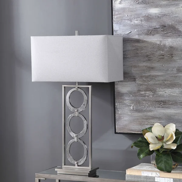 31.75x22 Modern Table Lamp with Gray Rectangle Drum Shade