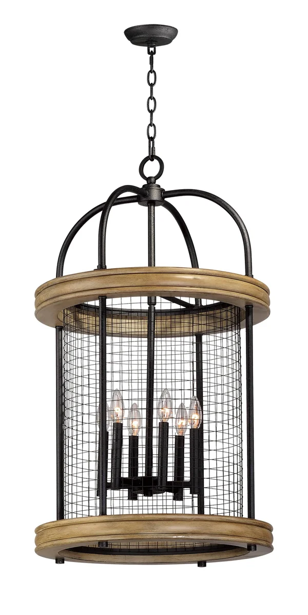 Maxim Lighting Lancaster 6-Light Pendant - Driftwood/Black - 32387DWBK