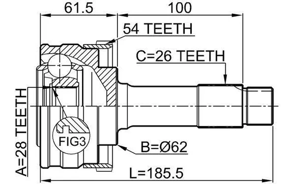 Febest Outer CV Joint 28x62x26