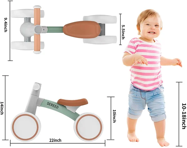 Sereed Baby Balance Bike for 1 Year Old Boys Girls 12-24 Month Toddler Balance Bike, 4 Wheels Toddler Ride on Toys, First Birthd