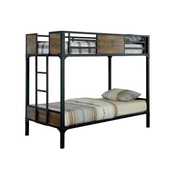 Bowery Hill Twin Over Twin Bunk Bed in Black