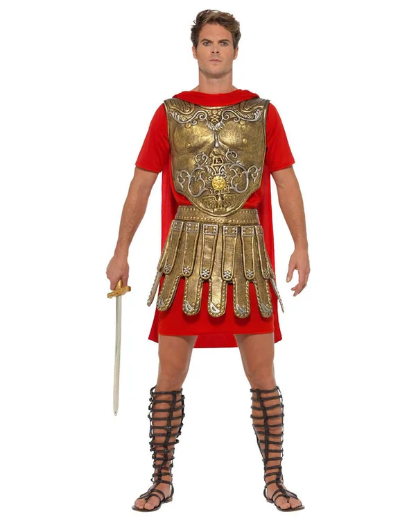 Economy Roman Gladiator Costume Adult Gold/Red - Medium