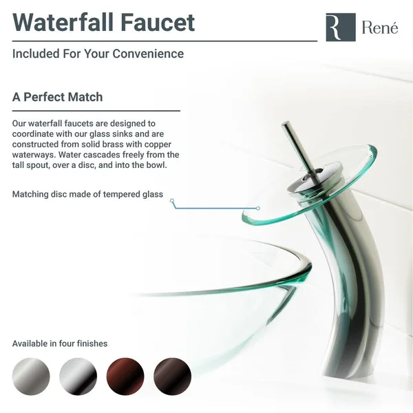 Rene R5-5018-WF-ABR Red Lava Glass Bathroom Sink with Antique Bronze Waterfall Faucet, Sink Ring, and Vessel Pop-Up Drain