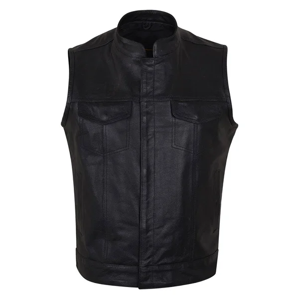 Vance VL914 Men's Black Premium Cowhide Zipper and Snap Closure Concealed Carry SOA Style Leather Biker Motorcycle Vest 7XL