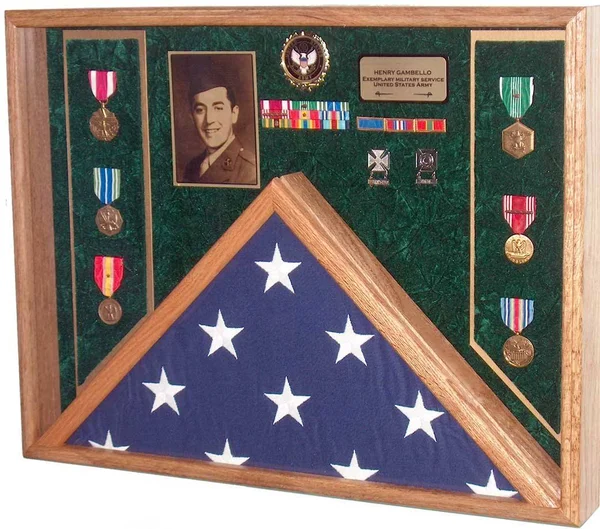 All American Gifts Military Veteran Soldier Flag & Medal Display Case Shadow Box for 5x9.5 Funeral Burial Flag (Army Emblem