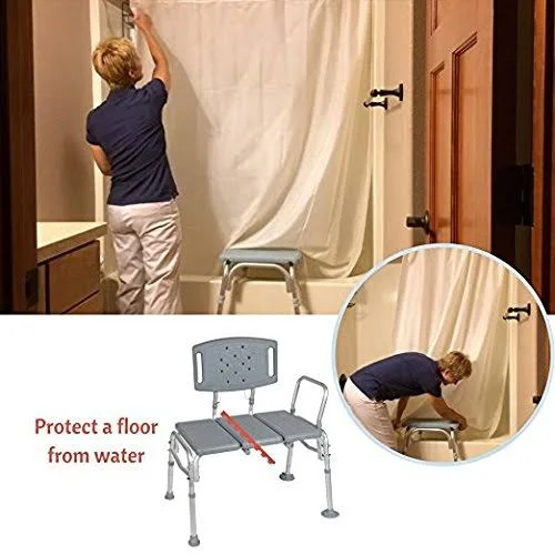 TRANSFER Bench Adjustable Height, Heavy Duty Bariatric 500 lb Plastic Seat with Back Non-Slip Seat White by Healthline