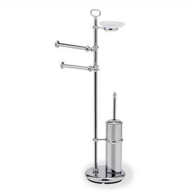 Stilhaus by Nameeks Elite Free-Standing Toilet Brush Set; Chrome (Grey)/Gold