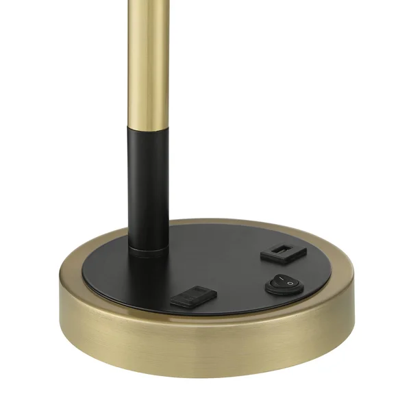 Possini Euro Design Mid Century Desk Table Lamp with USB and AC Power Outlet in Base Gold Metal Black Shade Living Room Bedroom