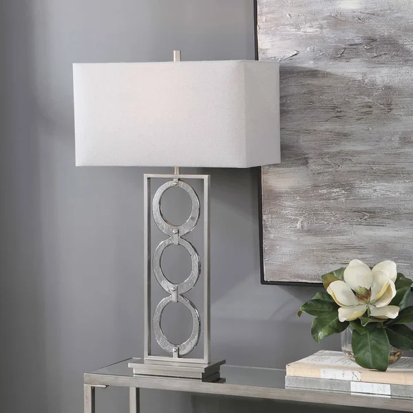 31.75x22 Modern Table Lamp with Gray Rectangle Drum Shade
