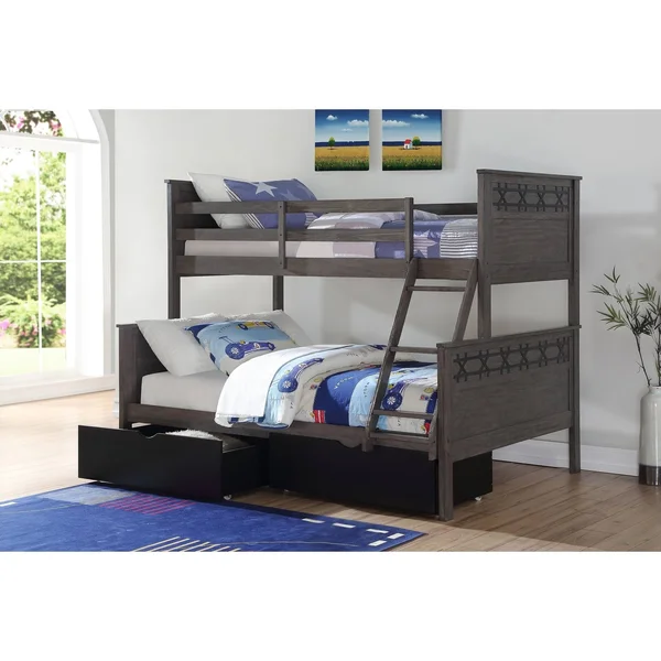 Donco Kids Graphite Barn Panel Twin/Full Bunk Bed w/ Dual Drawers