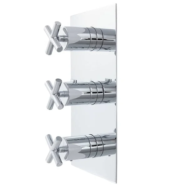 Signature Hardware 940103 Modern Rectangular 4-Way Thermostatic Valve with Cross Handles Chrome Showers Valve Trim Only Thermost
