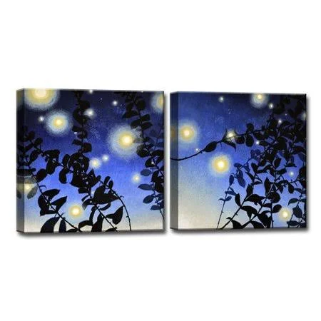 Ebern Designs 'Fireflies I/II' 2 Piece Painting Print on Wrapped Canvas Set - Black