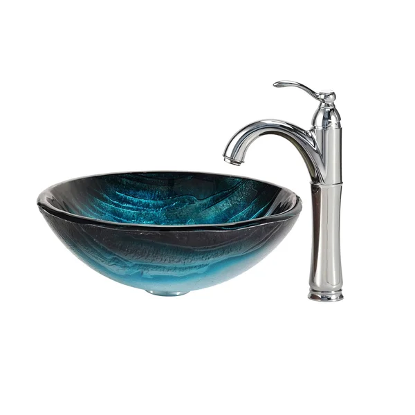 Kraus Ladon Glass Vessel Sink and Riviera Faucet - Satin Nickel