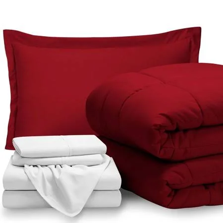 5-Piece Bed-in-a-Bag - Twin (comforter Set: Red - Sheet Set: White)