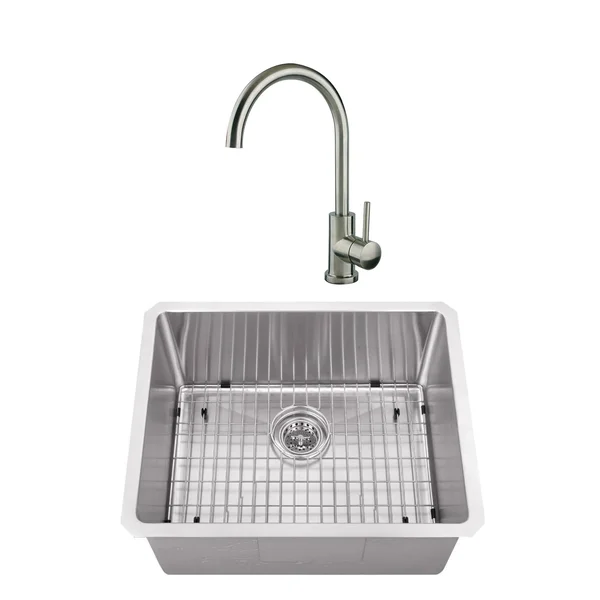 Cahaba CASC0090 23 inch 16 Gauge Stainless Steel Handmade Single Bowl Bar Sink with Gooseneck Kitchen Faucet