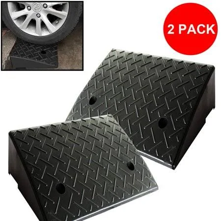 Walfront 2pcs Heavy Duty Rubber Curb Ramps, Professional Car Slope Ramp Motorcycle Vehicle Wheelchair Threshold Ramp Loading Doc