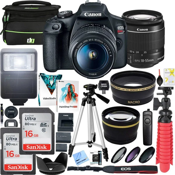 Canon T7 Eos Rebel DSLR Camera with EF-S 18-55mm f/3.5-5.6 Is II Lens Bundle with Deco Gear Camera Bag Case Plus Double Battery