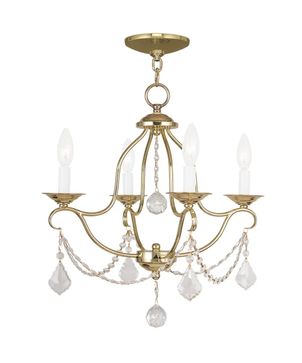 Livex Lighting 6424-02 Chesterfield 4 Light Mini Chandelier, Polished Brass