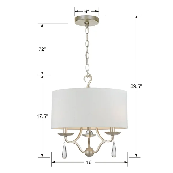 Crystorama 5973-SL Manning 3 Light Chandelier, Silver Leaf