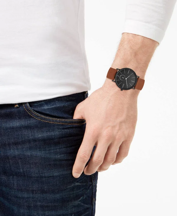 Skagen Hagen SKW7603 Men's 40mm Black Dial Leather Watch