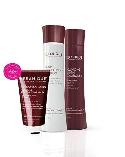 Keranique 60 Day Hair & Scalp Mask Kit, Shampoo, Conditioner and Follicle Revitalising Mask, Keratin Amino Complex, Free